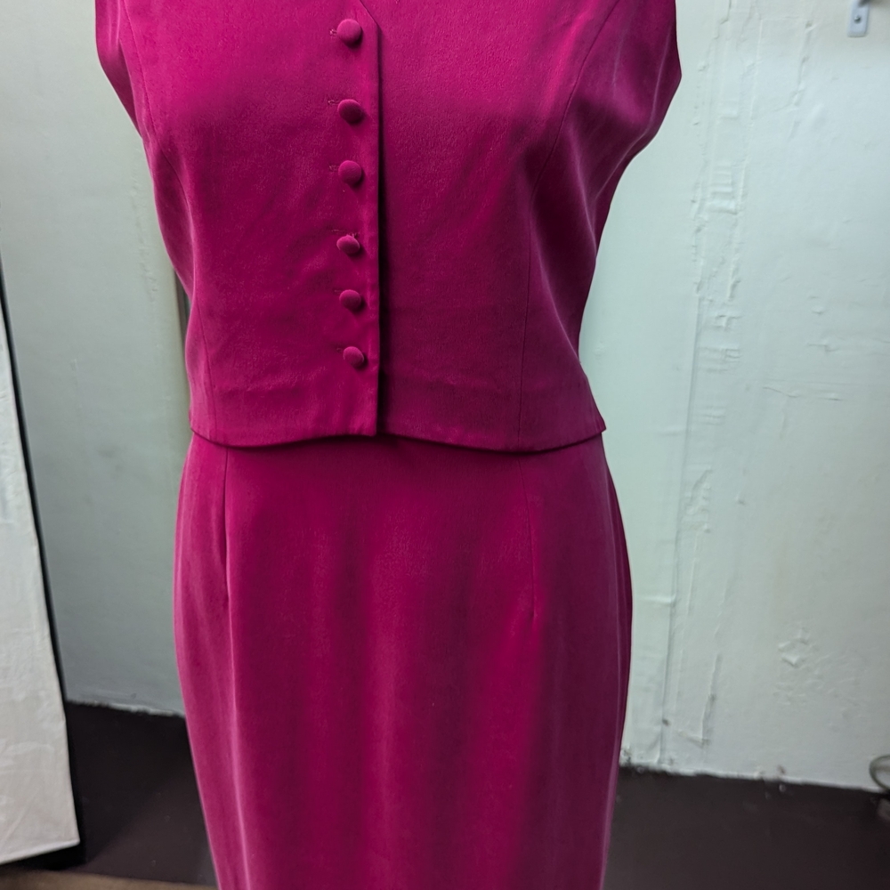Elegant Pink Crew Neck Sleeveless Sheath Midi Dress